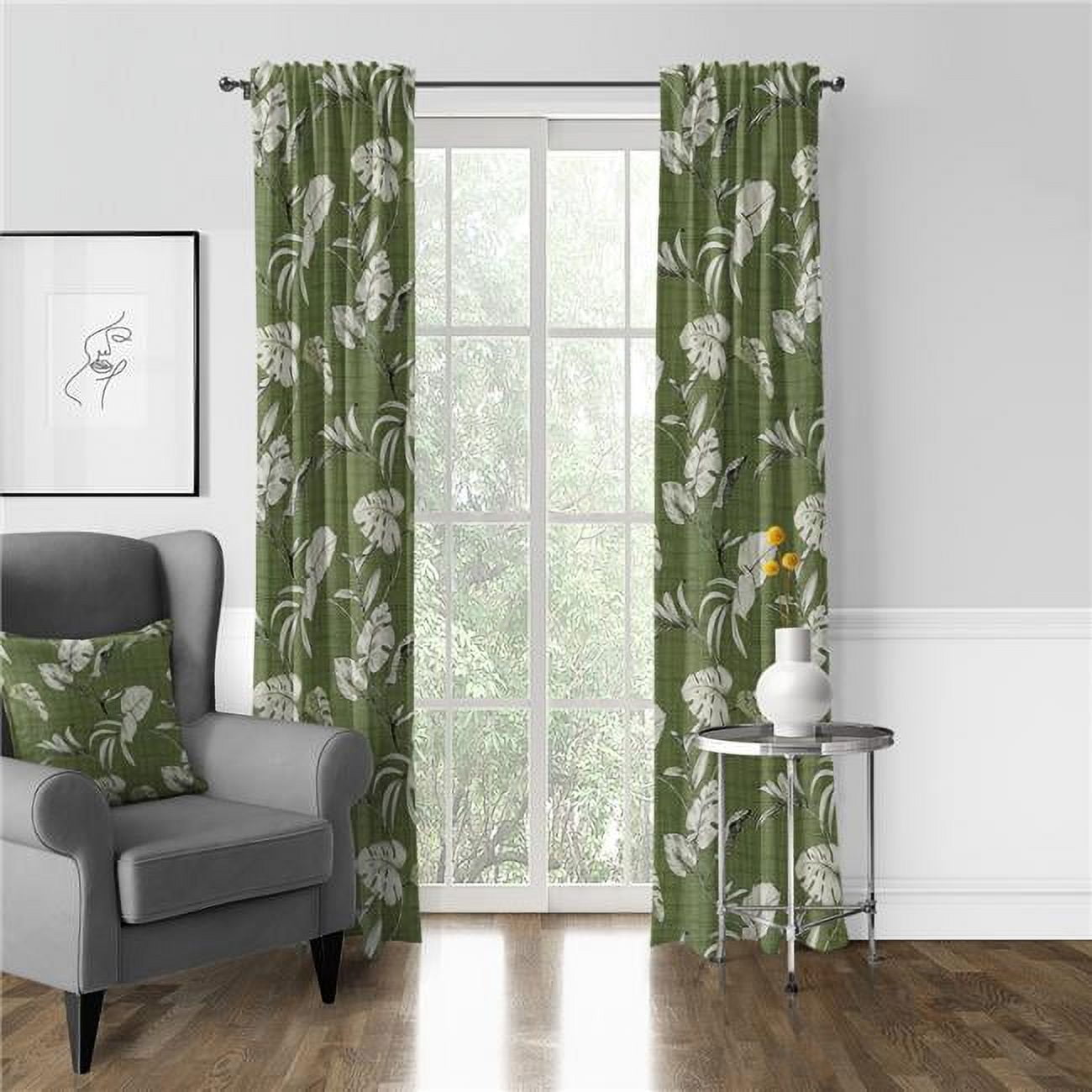 Tropez Green Cotton Pinch Pleat Drapery Panel Pair 20 x 96 in