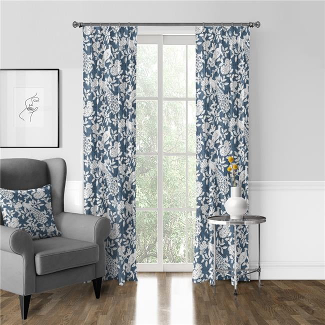 Navy Floral Cotton Rod Pocket Drapery Panels, 50 x 96 in.