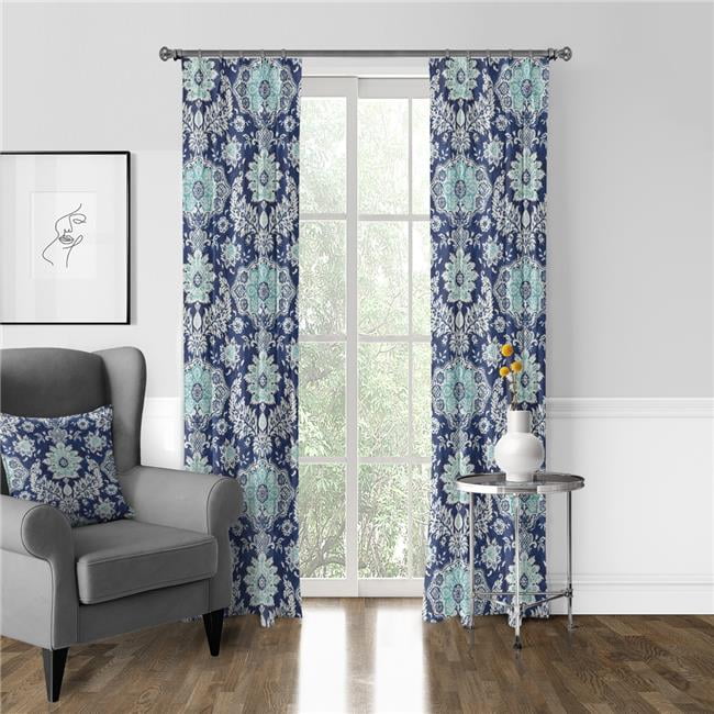 Blue and Aqua Cotton 96'' Rod Pocket Curtain Panel Pair