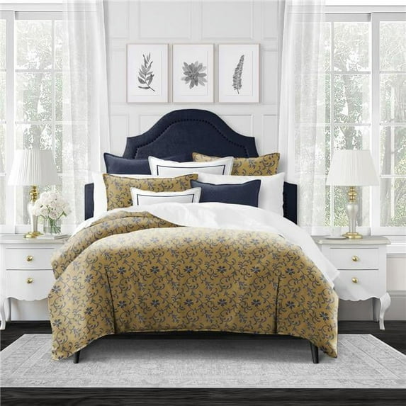 6ix Tailors ALI-NAV-CVT-FD-5PC Ali Navy Brass Full & Double Size Coverlet & 2 Pillow Shams Set - 5 Piece