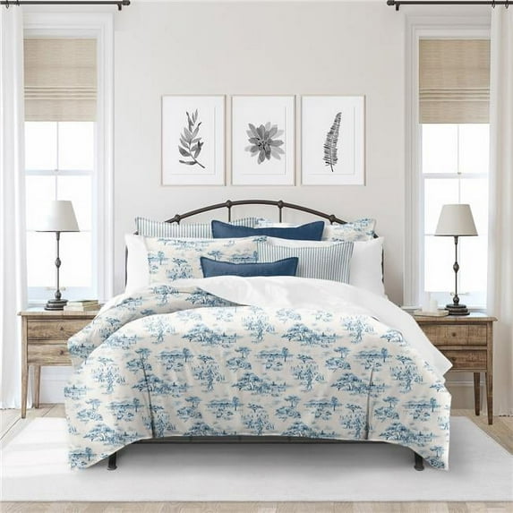 6ix Tailors AUC-DON-BLU-CVT-KG-3PC Auclair Blue King Coverlet & 2 Pillow Shams Set - 3 Piece