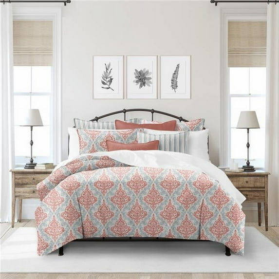 6ix Tailors Adira Coral Super King Size Duvet Cover & 2 Pillow Shams Set - 3 Piece