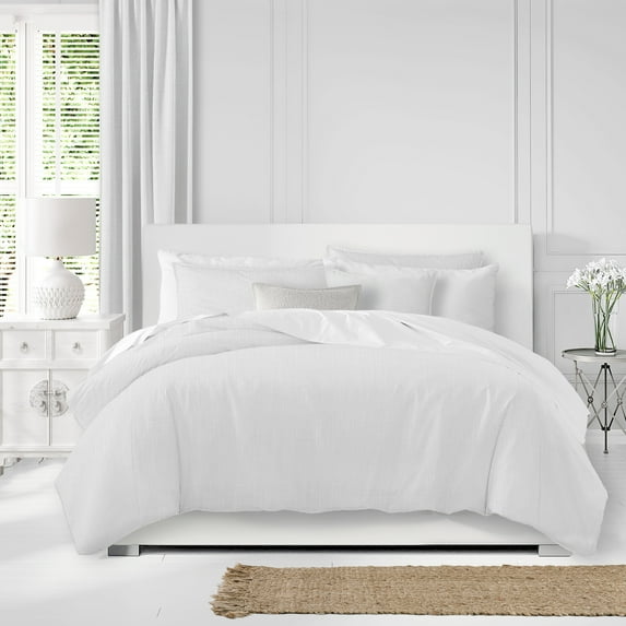 6ix Tailors Ancebridge Bright White Comforter & Pillow Sham Set. Queen
