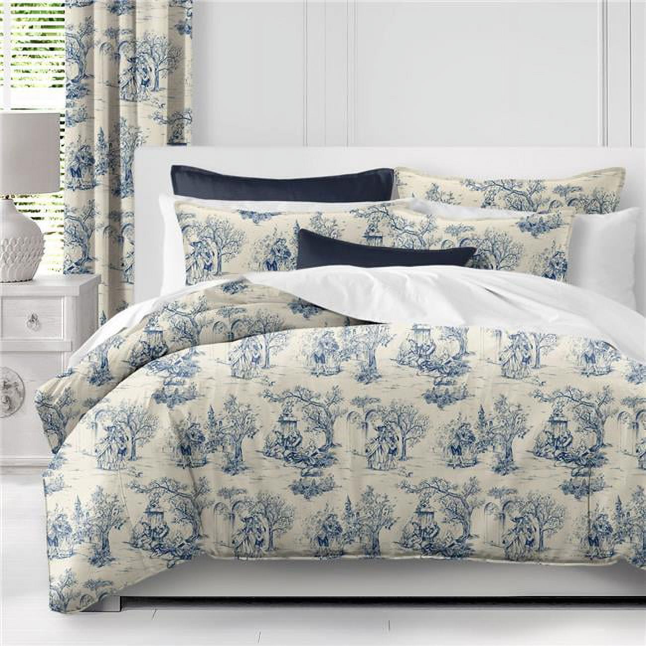 Blue Twin Cotton Toile Comforter and Pillow Sham Set