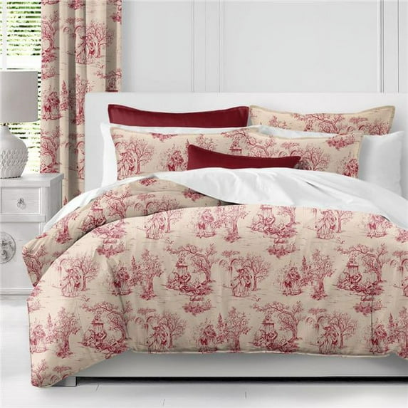 6ix Tailors Archamps Toile Coverlet & 1 Pillow Sham Set, Red - Twin Size - 2 Piece
