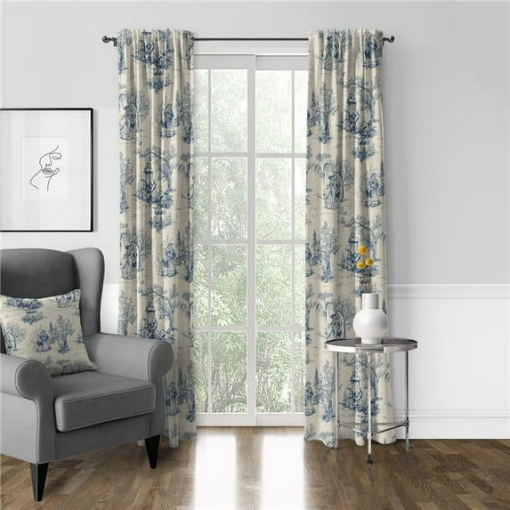 6ix Tailors Archamps Toile Pole Top Drapery Panel, Blue - 50 x 96 in. - Pack of 2