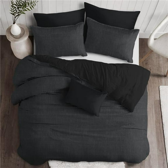 6ix Tailors  Austin Duvet Cover & 2 Pillow Shams Set, Charcoal - Super King Size - 3 Piece
