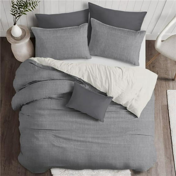 6ix Tailors  Austin Duvet Cover & 2 Pillow Shams Set, Gray - Super Queen Size - 3 Piece