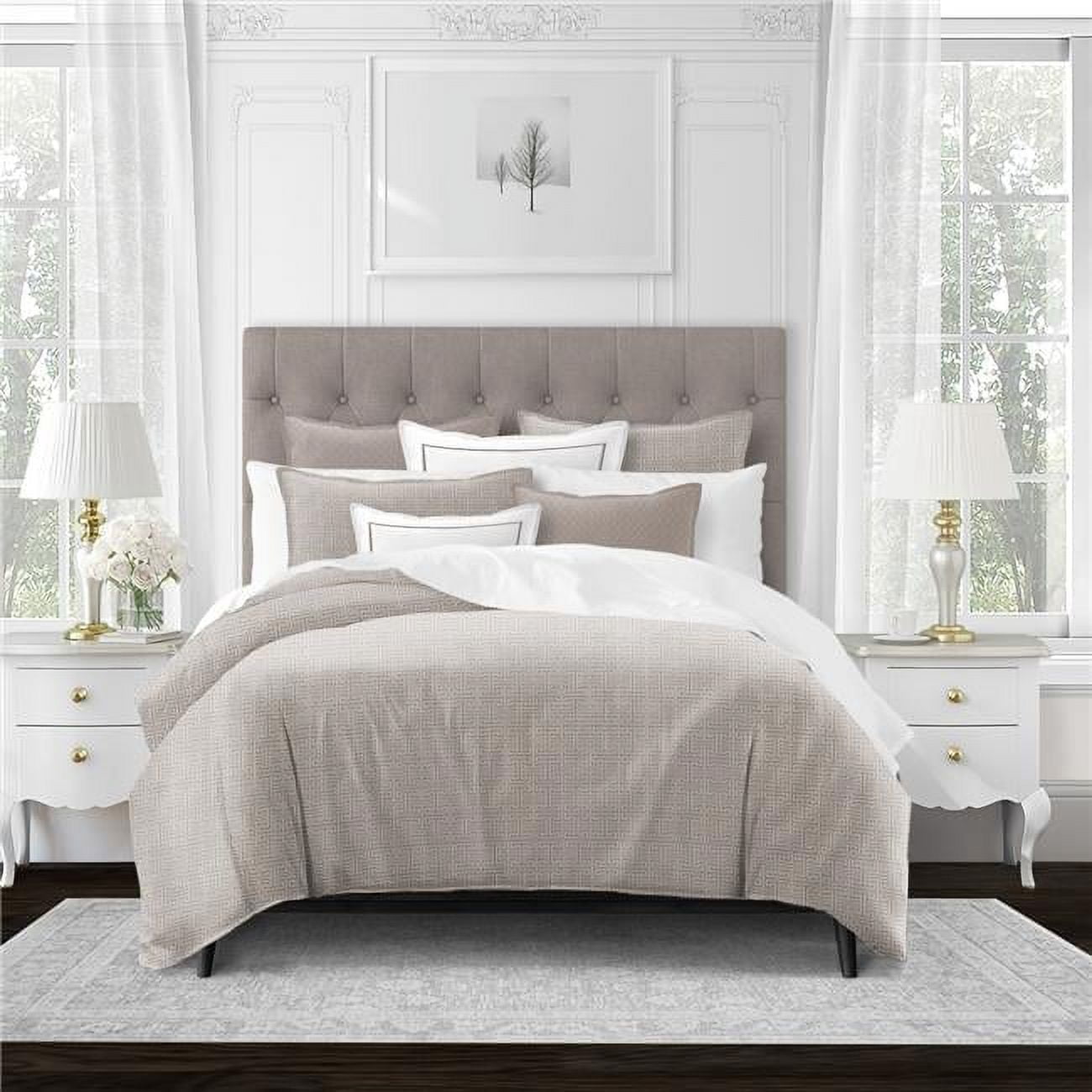 Bishop Ivory and Tan Cotton Queen Coverlet Set