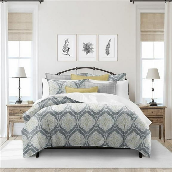 6ix Tailors  Bellamy Duvet Cover & 2 Pillow Shams Set, Gray - Super King Size - 3 Piece
