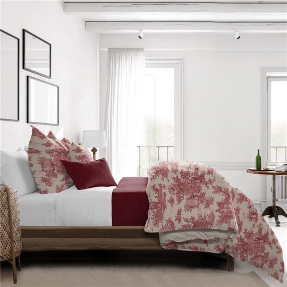 6ix Tailors Bouclair Comforter & 2 Pillow Shams Set, Red - Queen Size - 3 Piece