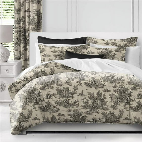 6ix Tailors Bouclair Coverlet & 1 Pillow Sham Set, Black - Twin Size - 2 Piece