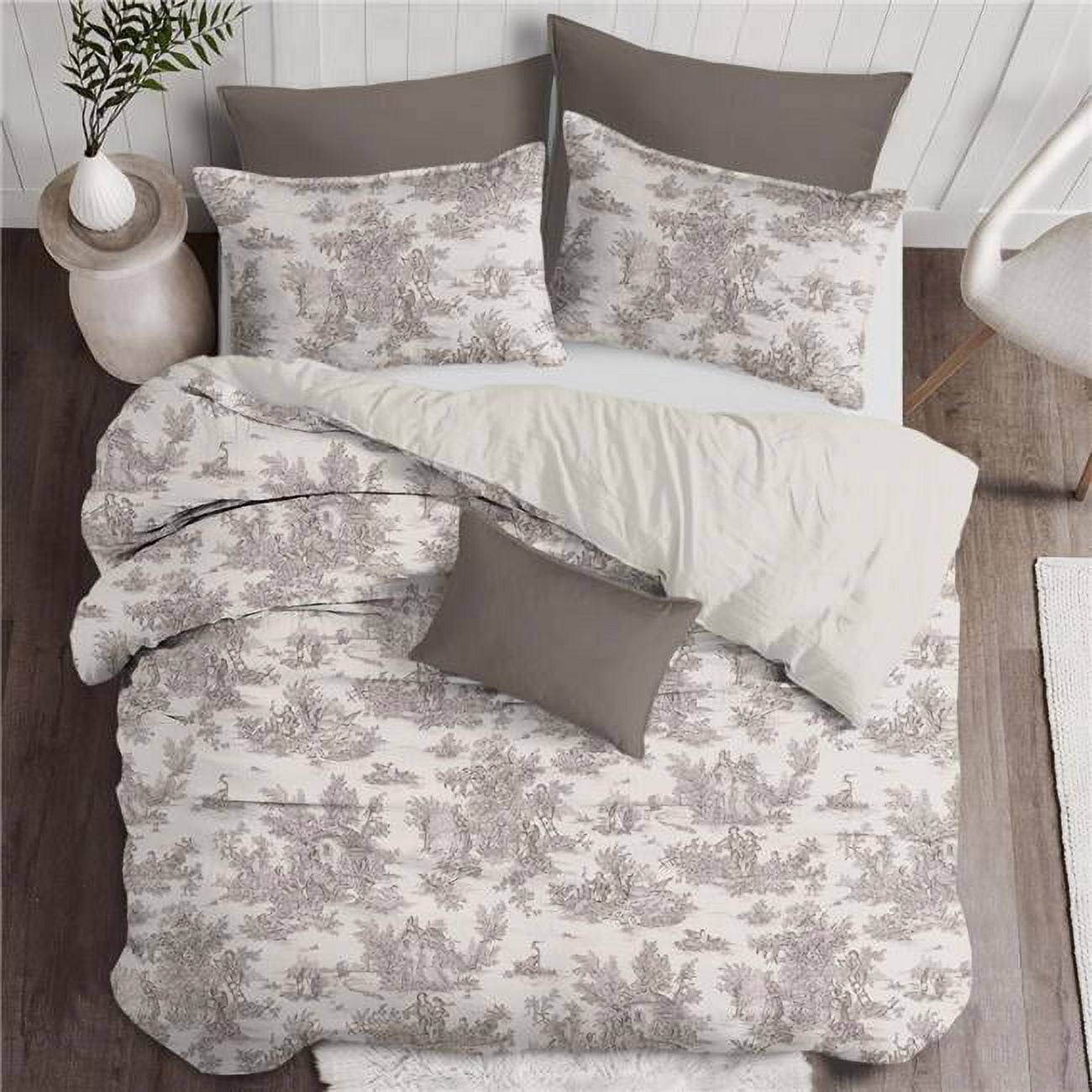 Beige Cotton Twin Duvet Cover and Pillow Sham Set
