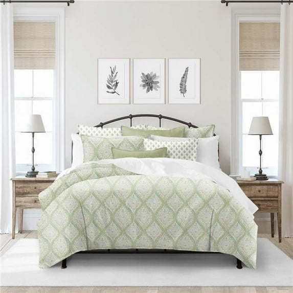 6ix Tailors CRE-AUR-GRE-CVT-FD-3PC Cressida Green Tea Full & Double Size Coverlet & 2 Pillow Shams Set - 3 Piece