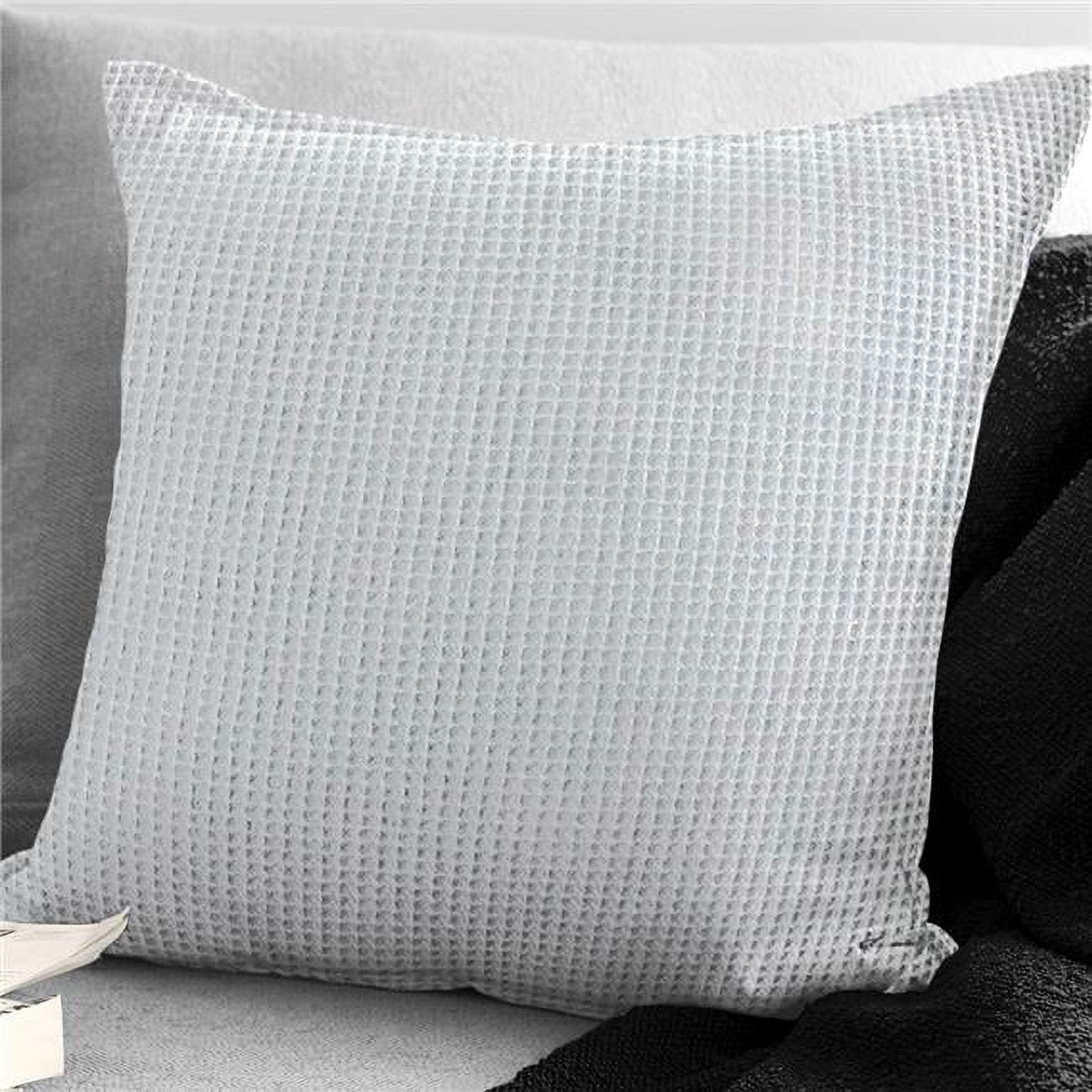 White Cotton Waffle Weave Square Pillow with Feather Insert, 20"