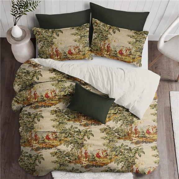 6ix Tailors  Countryside Duvet Cover & 2 Pillow Shams Set, Red - King Size - 3 Piece