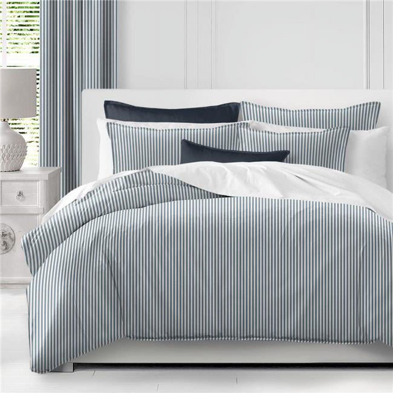 Twin Indigo and Ivory Cotton Striped Coverlet Set
