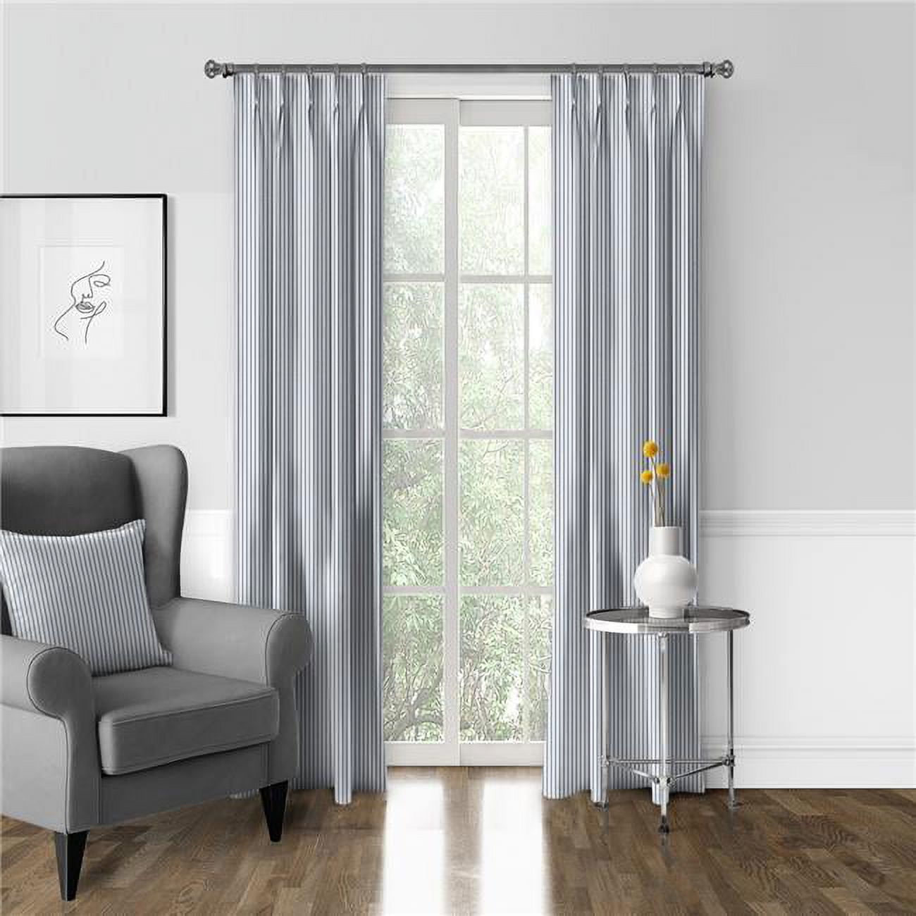 6ix Tailors Cruz Ticking Stripes Pinch Pleat Drapery Panel, White