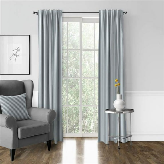 6ix Tailors Cruz Ticking Stripes Pole Top Drapery Panel, Indigo & Ivory - 50 x 120 in. - Pack of 2