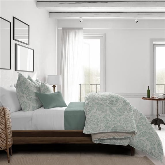 6ix Tailors Damaskus Linen Comforter & 2 Pillow Shams Set, Mist - King Size - 3 Piece