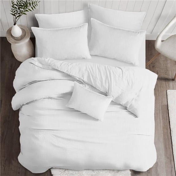 6ix Tailors Eclipse Linen Duvet Cover & 2 Pillow Shams Set, White - California King Size - 3 Piece