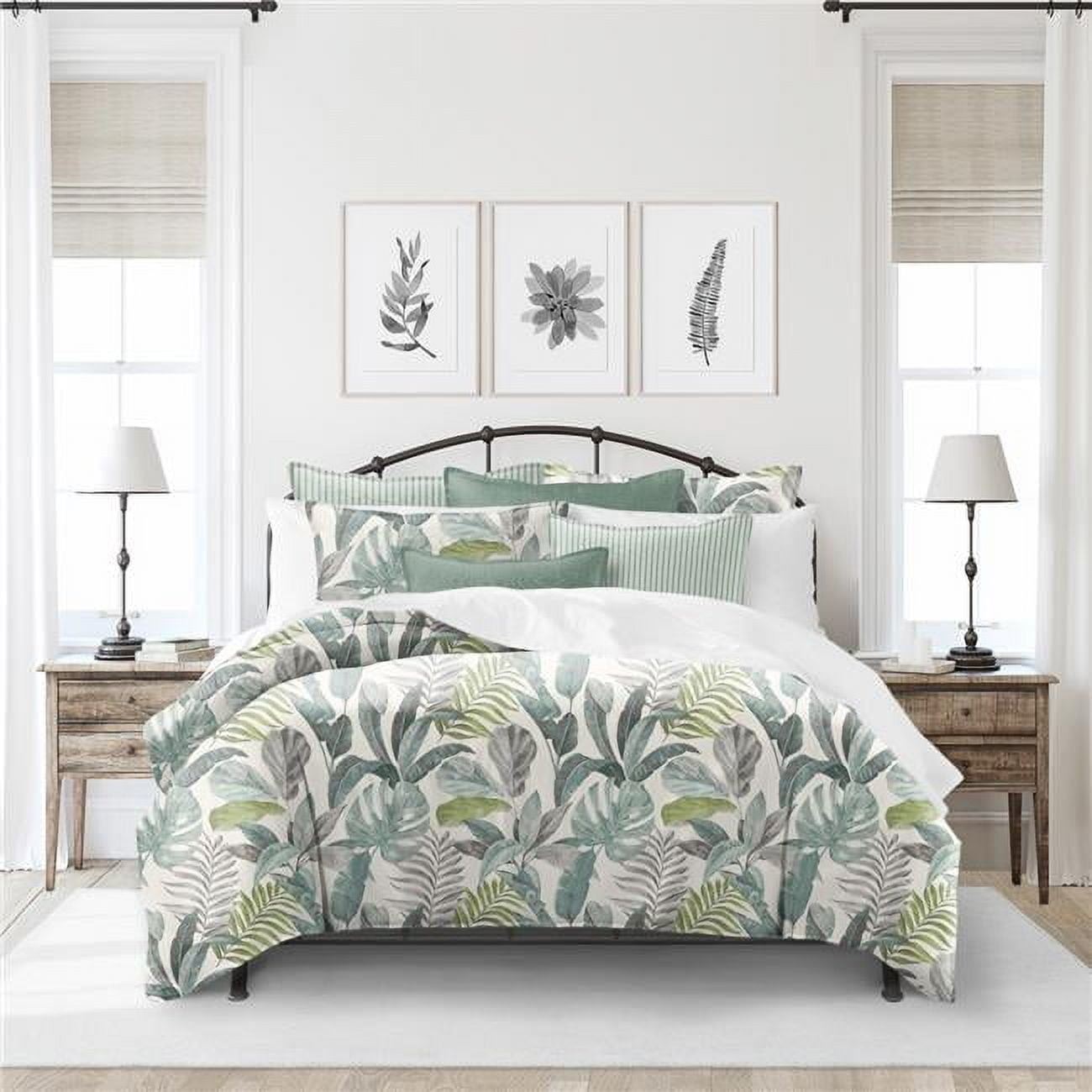 Ivory and Seafoam Cotton Full Reversible Comforter Set