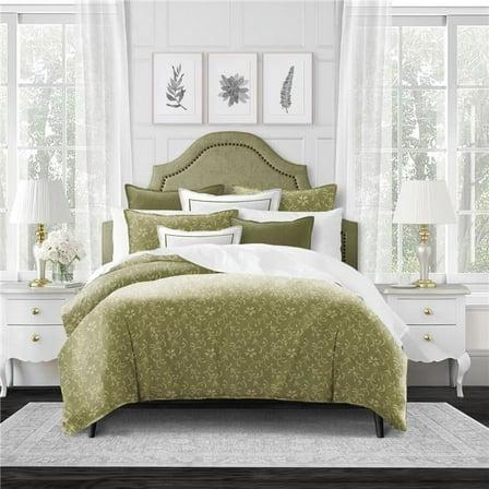 6ix Tailors HYB-OLI-CVT-SK-5PC Hayba Olive Super King Size Coverlet & 2 Pillow Shams Set - 5 Piece