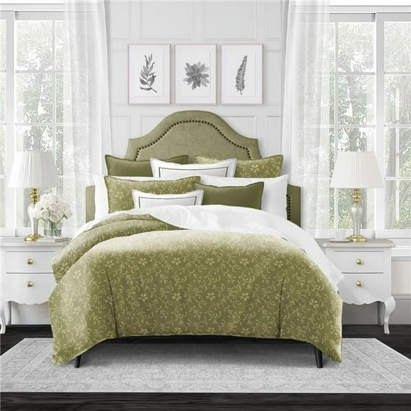 6ix Tailors HYB-OLI-CVT-SK-5PC Hayba Olive Super King Size Coverlet & 2 Pillow Shams Set - 5 Piece