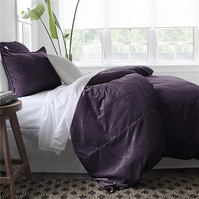 6ix Tailors Juno Velvet Comforter & 2 Pillow Shams Set, Eggplant Queen Size 3 Piece