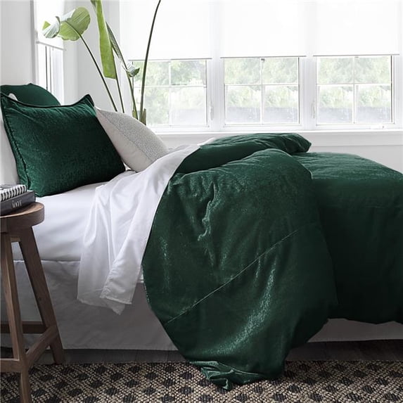 6ix Tailors Juno Velvet Comforter & 2 Pillow Shams Set, Emerald - California King Size - 3 Piece
