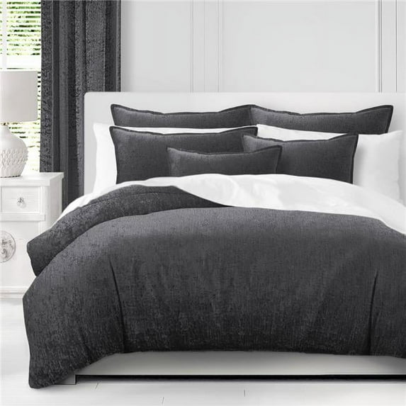 6ix Tailors Juno Velvet Coverlet & 2 Pillow Shams Set, Gray - Super Queen Size - 3 Piece