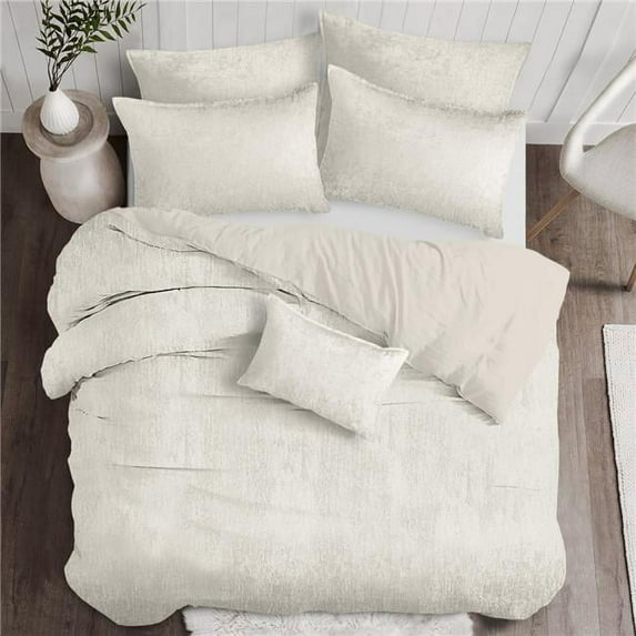 6ix Tailors Juno Velvet Duvet Cover & 1 Pillow Sham Set, Ivory - Twin Size - 2 Piece