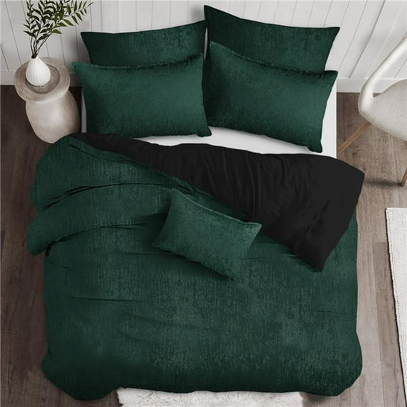 6ix Tailors Juno Velvet Duvet Cover & 2 Pillow Shams Set, Emerald - Queen Size - 3 Piece