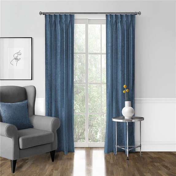 6ix Tailors Juno Velvet Pinch Pleat Drapery Panel, Bluebell - 40 x 84 in. - Pack of 2