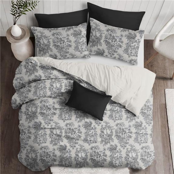 6ix Tailors Kaelan Duvet Cover & 1 Pillow Sham Set, Black - Twin Size - 2 Piece