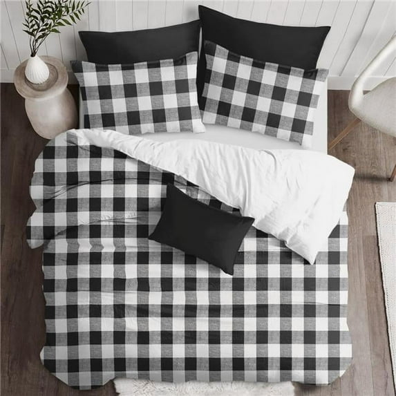 6ix Tailors Lumberjack Check Duvet Cover & 2 Pillow Shams Set, White & Black - California King Size - 3 Piece