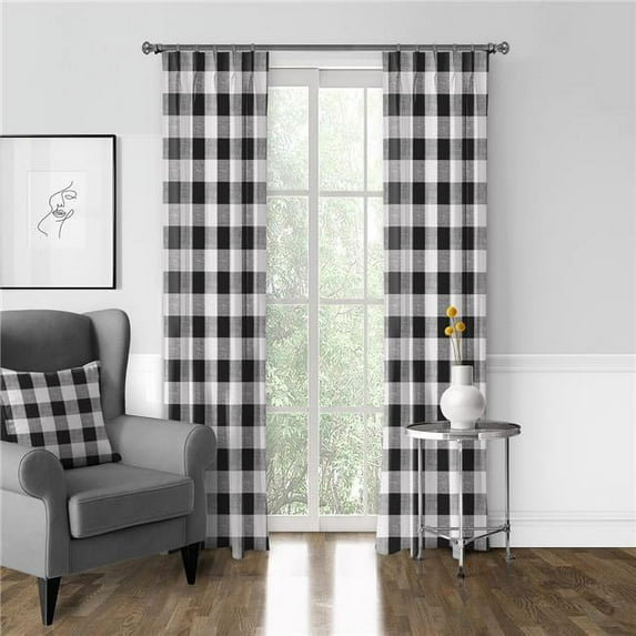 6ix Tailors Lumberjack Check Pinch Pleat Drapery Panel, White & Black - 20 x 108 in. - Pack of 2