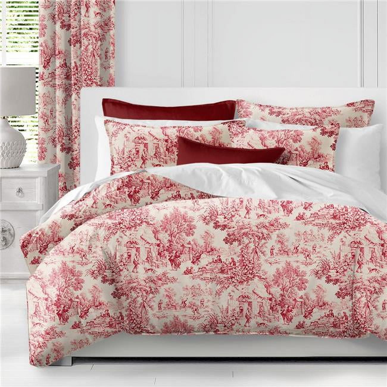 Twin Red Cotton French Toile Duvet Cover Set