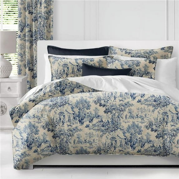 6ix Tailors Maison Toile Coverlet & 2 Pillow Shams Set, Blue - Super King Size - 3 Piece
