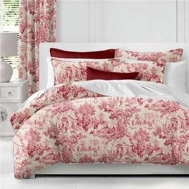 6ix Tailors  Maison Toile Coverlet & 2 Pillow Shams Set, Red - Queen Size - 3 Piece
