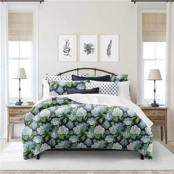 6ix Tailors Midnight Garden Duvet Cover & 2 Pillow Shams Set, Navy - California King Size - 3 Piece