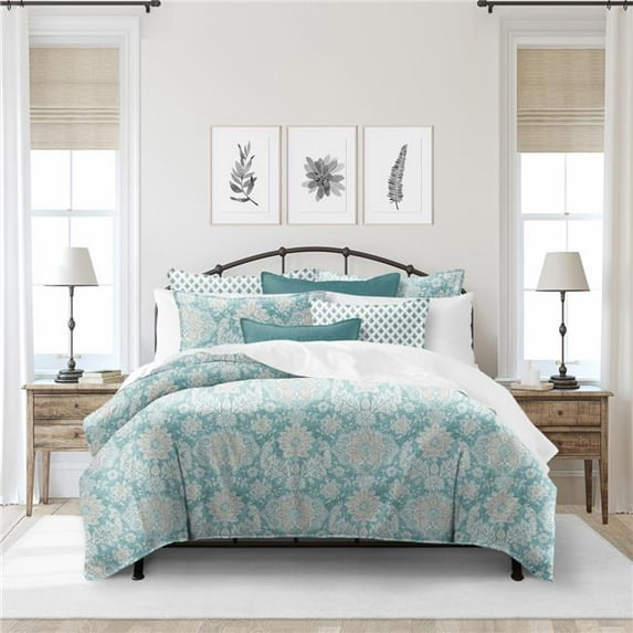 6ix Tailors OSH-MED-AQU-CVT-KG-3PC Osha Aqua & Teal King Size Coverlet & 2 Pillow Shams Set - 3 Piece