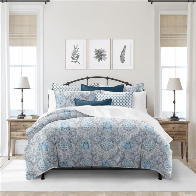 Sky and Gray Cotton Queen Comforter Set with Pillow Shams