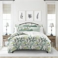 thumbnail image 1 of 6ix Tailors PAL-PAR-SEA-DCV-SQ-3PC Palm Bay Duvet Cover & 2 Pillow Shams Set, Seafoam - Super Queen Size - 3 Piece, 1 of 4