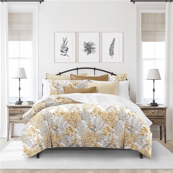 6ix Tailors REE-OCE-GOL-CVT-TW-2PC Reef Coverlet & 1 Pillow Sham Set, Gold - Twin Size - 2 Piece