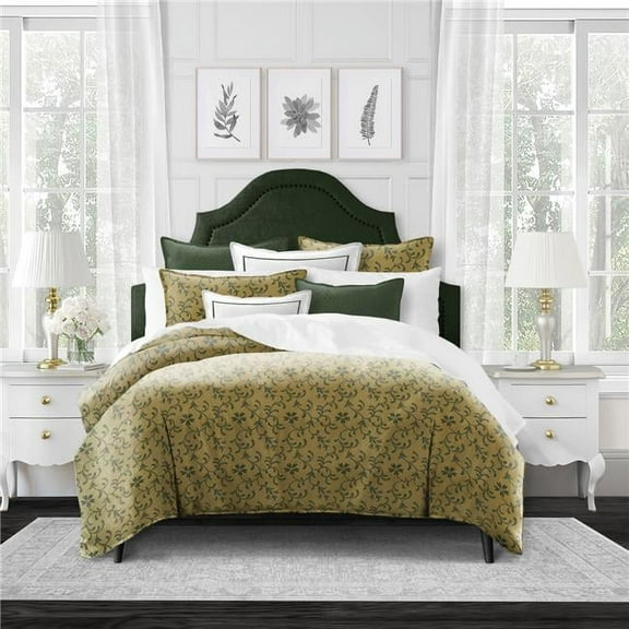 6ix Tailors SMA-GOL-CVT-TW-3PC Sumaye Golden Forest Twin Size Coverlet & 1 Pillow Sham Set - 3 Piece