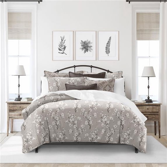 6ix Tailors Sakura Taupe Full & Double Size Duvet Cover & 2 Pillow Shams Set - 3 Piece