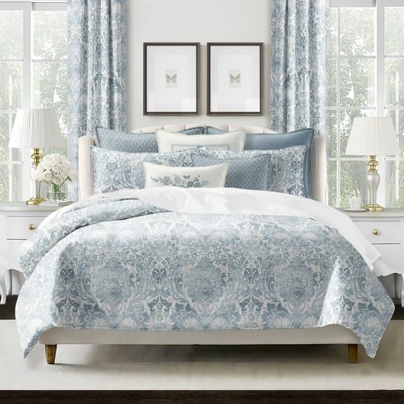 6ix Tailors  Savannah Cornflower Blue 8 Piece Comforter Designer Set Oversized King