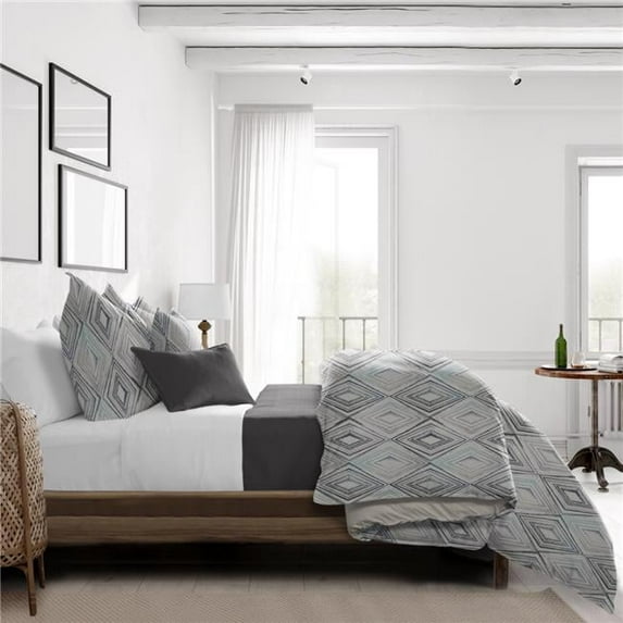 6ix Tailors Sloane Comforter & 2 Pillow Shams Set, Seabreeze & Ivory - California King Size - 3 Piece