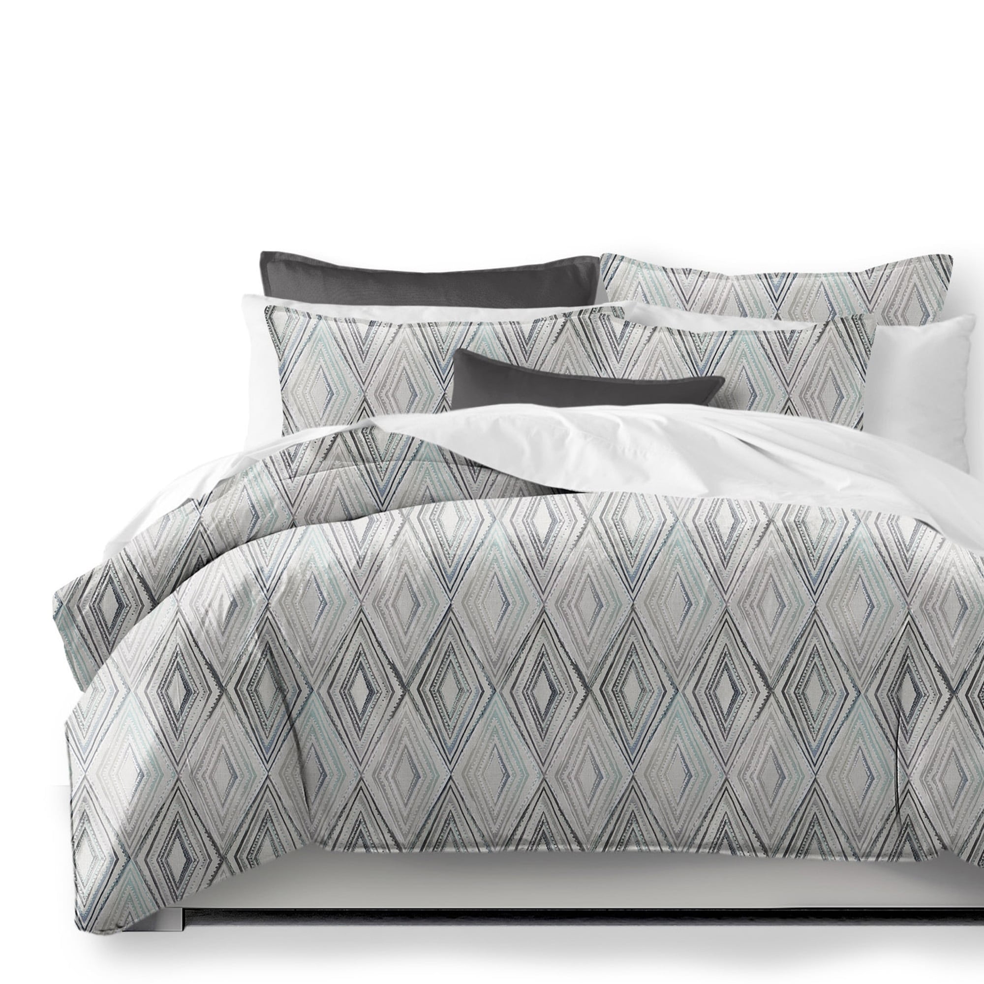 Sloane Seabreeze and Ivory Cotton Queen Duvet Cover Set